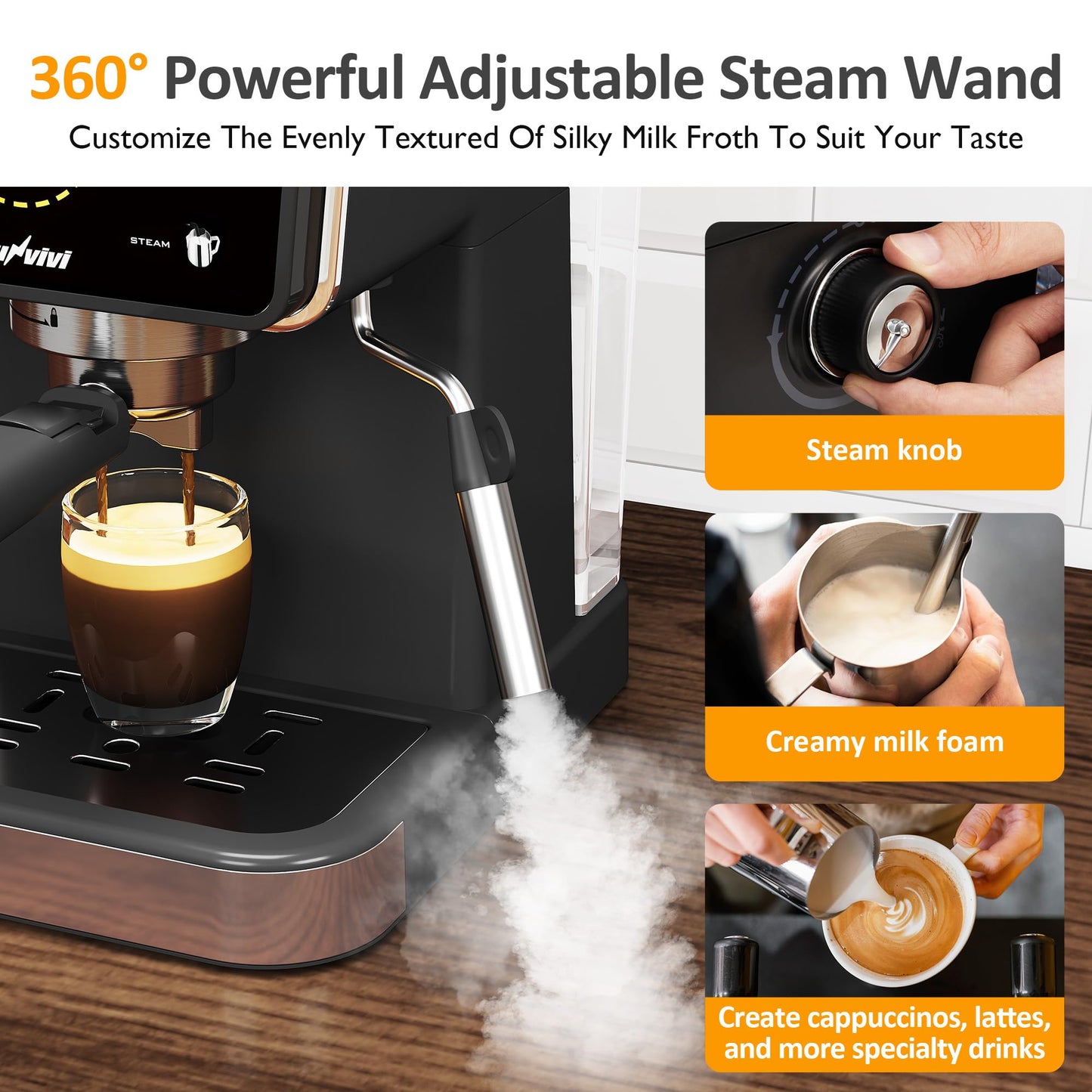 SUNVIVI 20 Bar Espresso Machine for Home and Office, 3-in-1 Iced Coffee Maker with Milk Frother, Espresso Shot & Iced Coffee, LED Touchscreen, 52OZ Removable Water Tank, Professional Coffee Brewing