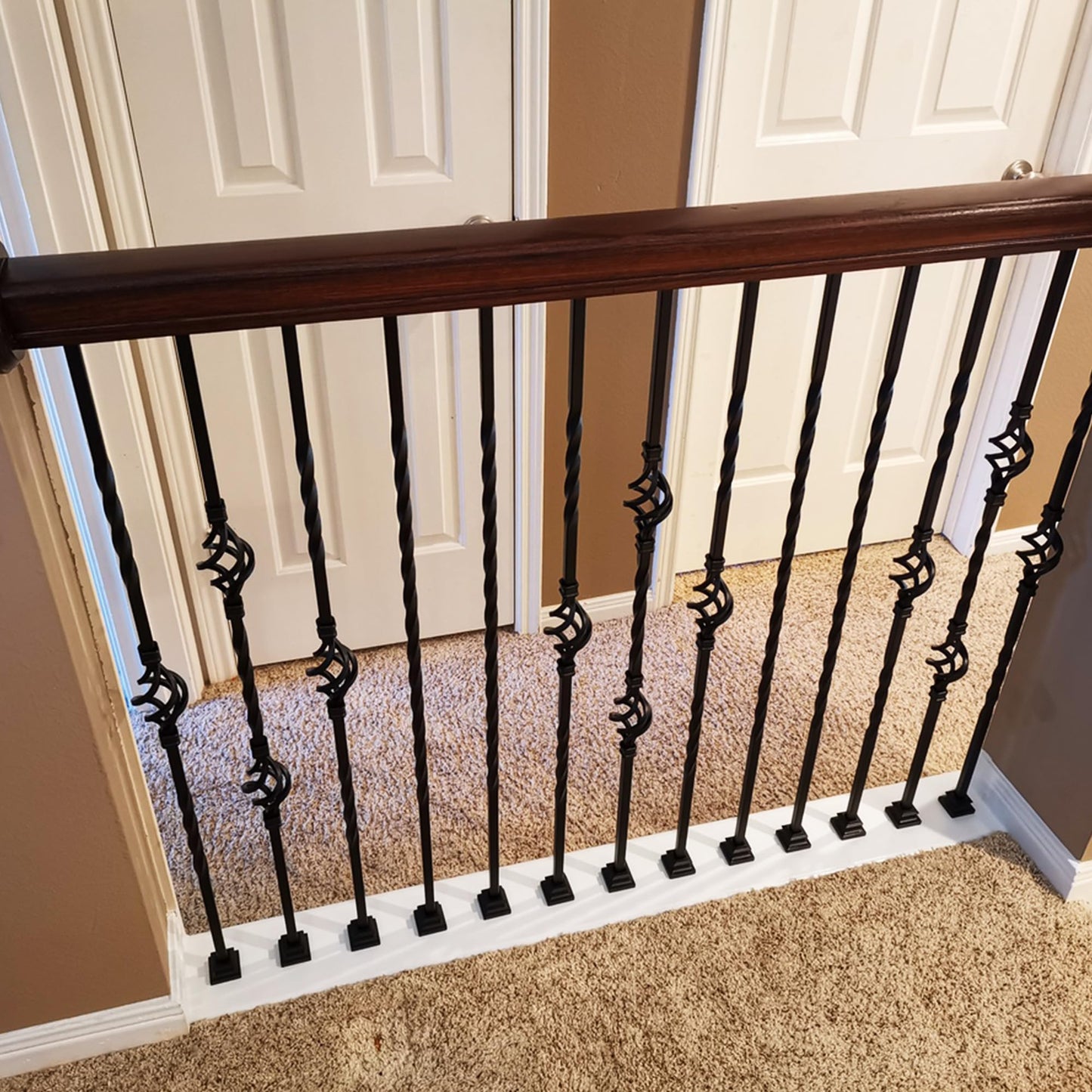 Affordable Stair Parts Long Twist Iron Balusters – Contractor Pack of 15, 1/2" x 44" Metal Stair Spindles, Wrought Iron Stair Railing Balusters Satin Black Finish