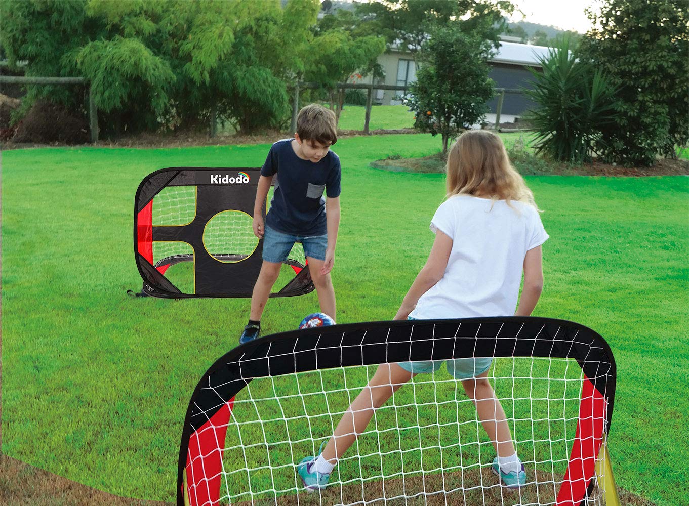 Kidodo Portable Soccer Goal Net Set - Pop Up Training Soccer Goals for Backyard - Indoor or Outdoor Versions - Easy Assembly - Great for Kids and Adults