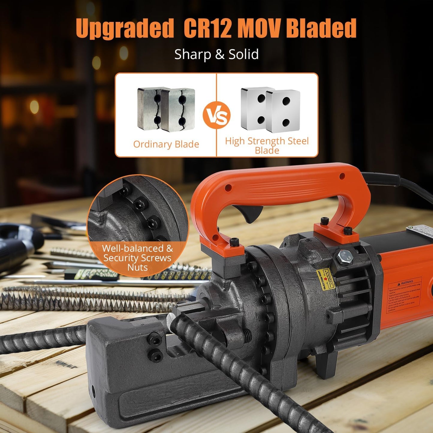 GarveeTech Electric Hydraulic Rebar Cutter, 1700W 110V, Cutting up to 1 in #8 4-25 mm Rebar, Steel, with Blades, Cutting Speed 5 S, Concrete Construction Tools Heavy Duty (1700W RC-25)