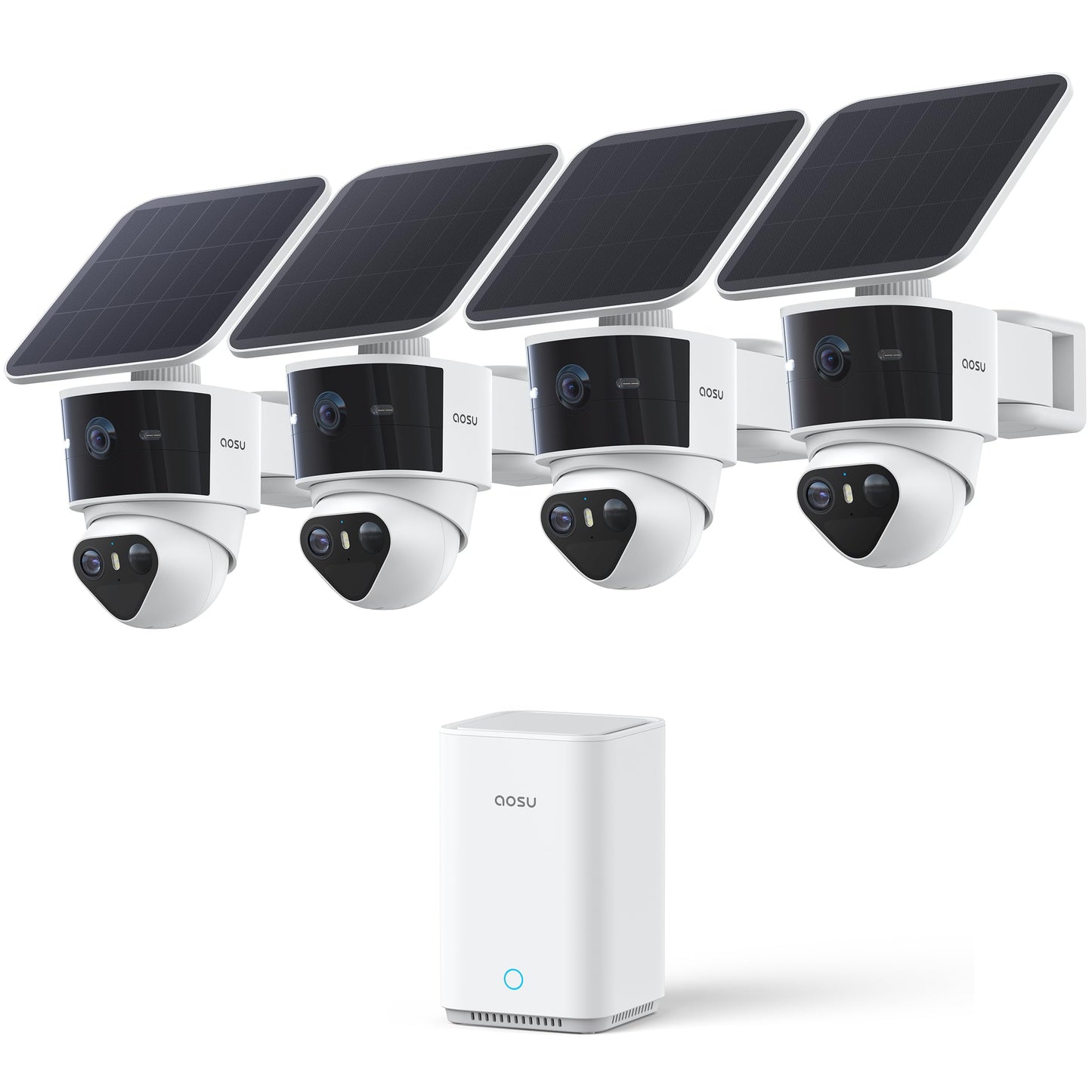 aosu T2 Pro Solar Security Cameras Wireless Outdoor, 4 Cam Kit, 3K Dual Cam No Blind Spot Security Camera for Home, 170° Wide + 360° PTZ, AI Detection, 8X Zoom, Expandable 1TB Local Storage