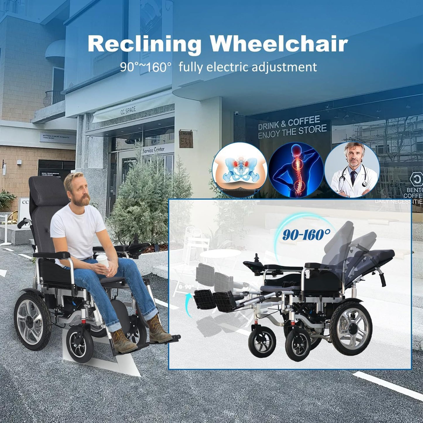 Reclining Foldable Electric Wheelchair for Adults,26 Miles Long Range Motorized Wheelchair for Seniors,Intelligent All Terrain Power Wheelchairs with Remote Control,Folding Compact Airline Approved