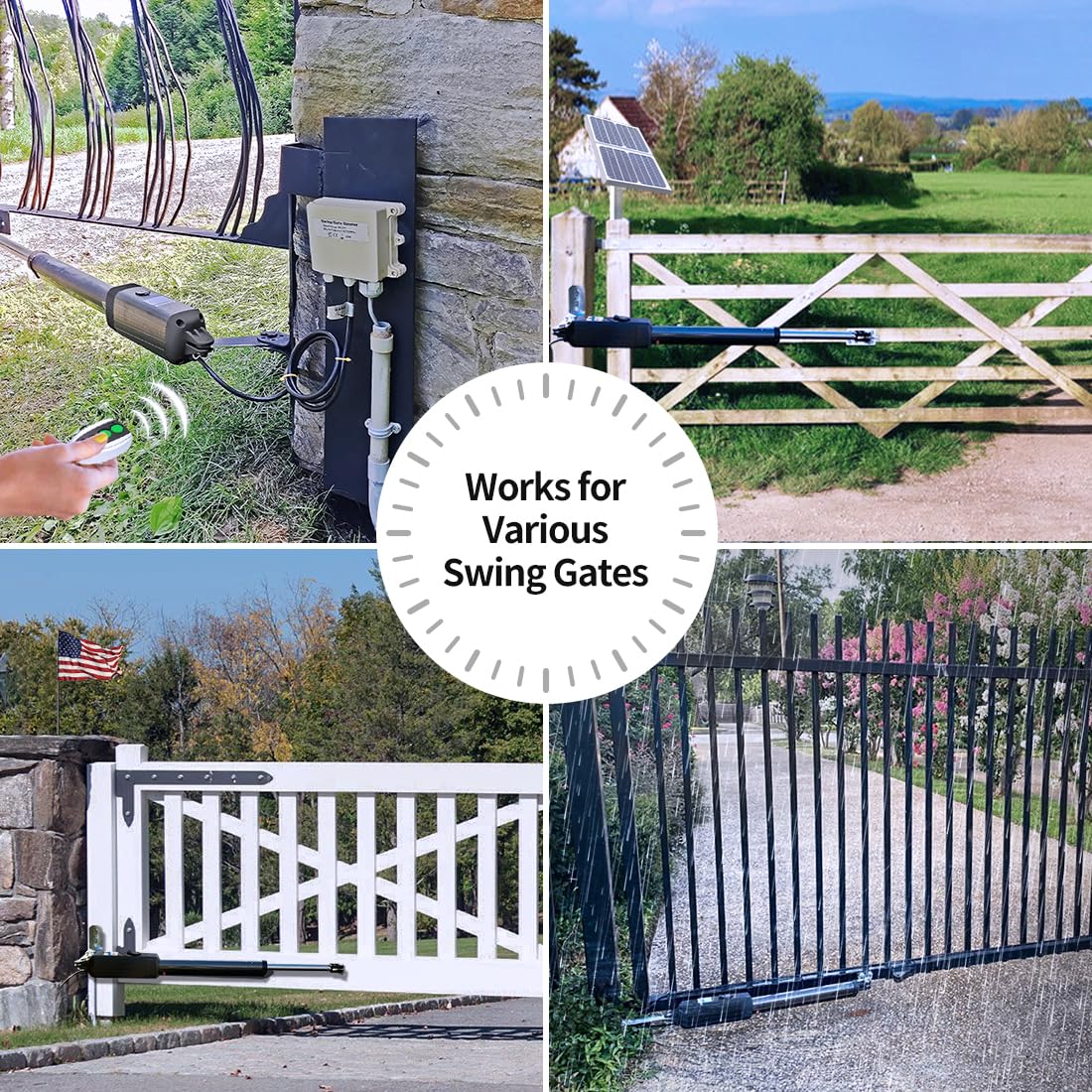 TOPENS A8S Automatic Solar Gate Opener for Heavy Duty Single Swing Gate Up to 18ft, Single Swing Gate Operator Battery Powered with Remote Control Kit Gate Motor Solar Panel Included