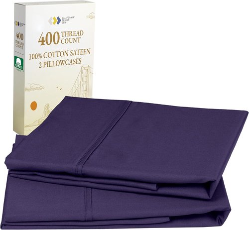 California Design Den King Size Pillowcase Set - 400 Thread Count 100% Cotton Sateen, Soft Breathable Dark Purple | Set of 2