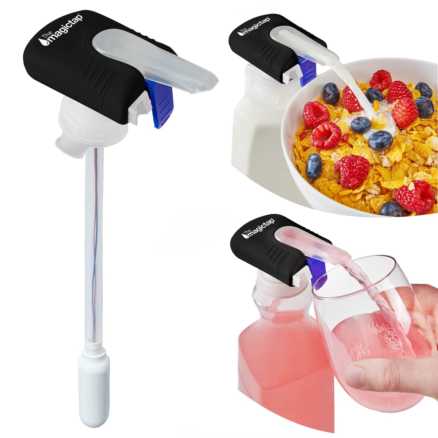 Magic Tap Automatic Drink Dispenser for Fridge, Black (1 Pack), No Spill Milk Dispenser for Fridge, Automatic Milk Dispenser Pump for Gallon Jugs, Water & Juice, Fits Most Bottles, Batteries Required