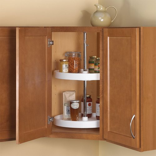 Knape & Vogt Plastic Lazy Susan Organizer, 2-Tier Lazy Susan for Cabinet, Full-Round 20-Inch Polymer Spice Turntable, White