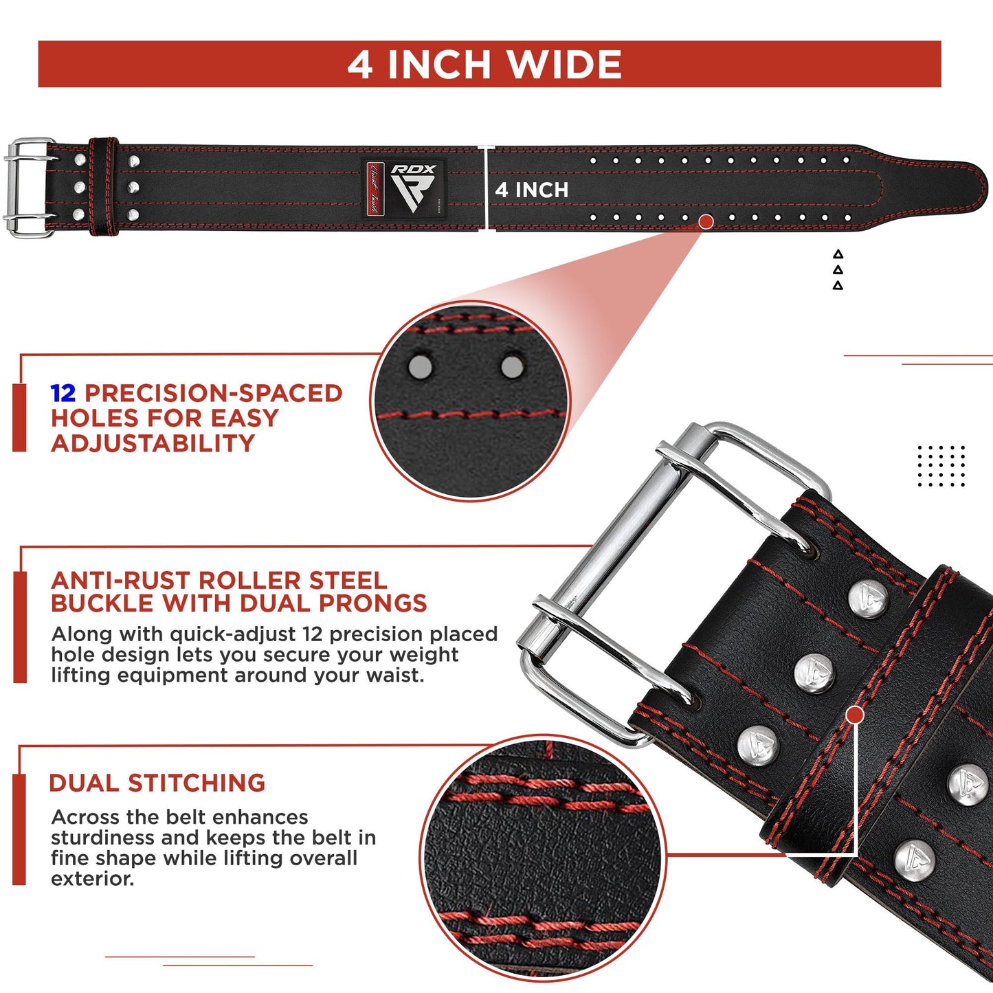 RDX Weight Lifting Belt for Men Women, IPL USPA Approved, 6mm Thick 100% Leather, 4” Powerlifting Back Support, Squat Deadlift Bodybuilding Exercise Fitness Gym Workout Strength Training up to 700 LBS