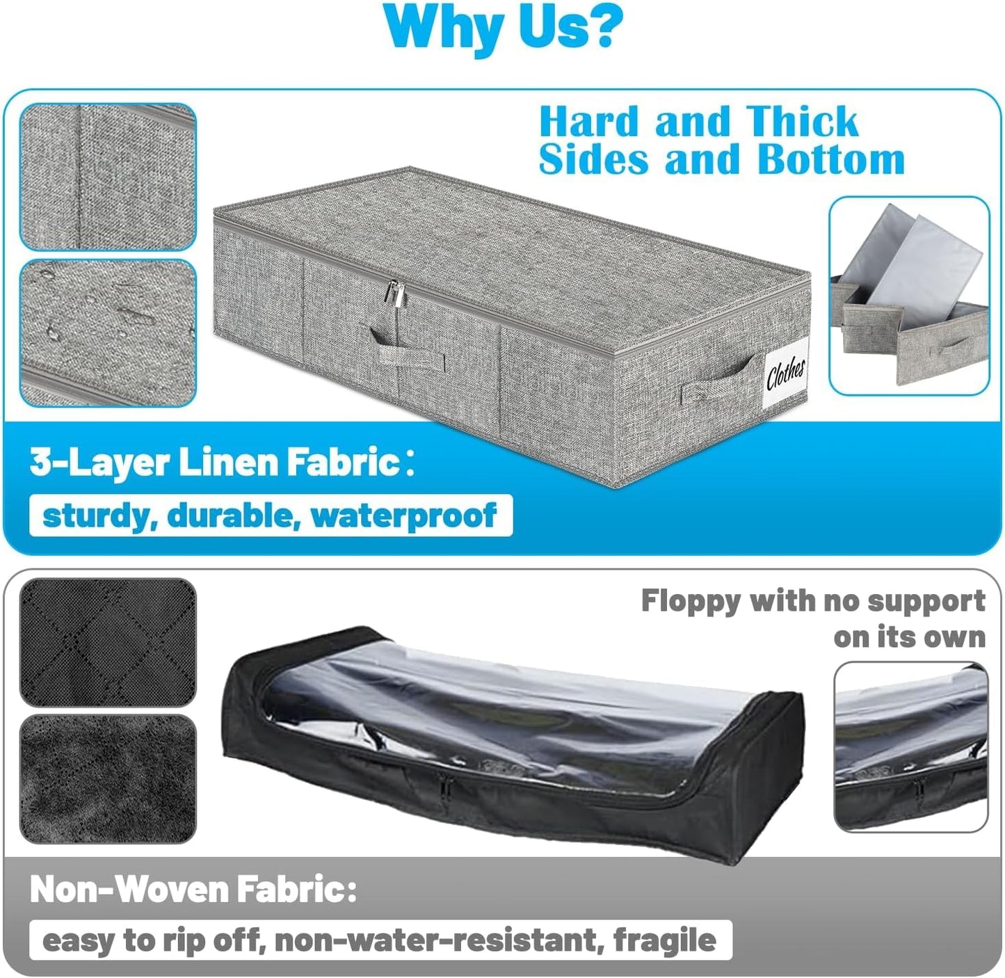 Under Bed Storage Bins by [Brand Name] - Foldable Organizer with Ultra Thick Fabric & Dual Zipper | 30x16x6.7"