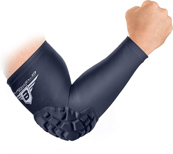 Bucwild Sports B Padded Elbow Arm Sleeves for Basketball Football Volleyball Youth & Adult Size Pads (1 Pair)