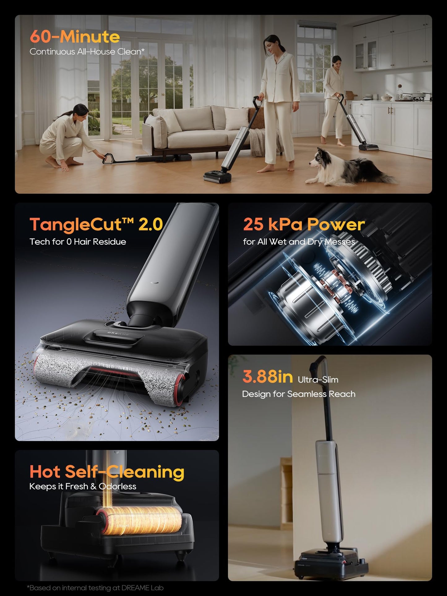 DREAME Aero Pro Wet Dry Vacuum Mop, Ultra-Slim with Hot Self-Cleaning/Self-Drying, 0 Hair Tangle Great for Pet Owner, Powerful Wet Dry Vacuum with 60min Runtime, Pick-up & Mop at The Same Time