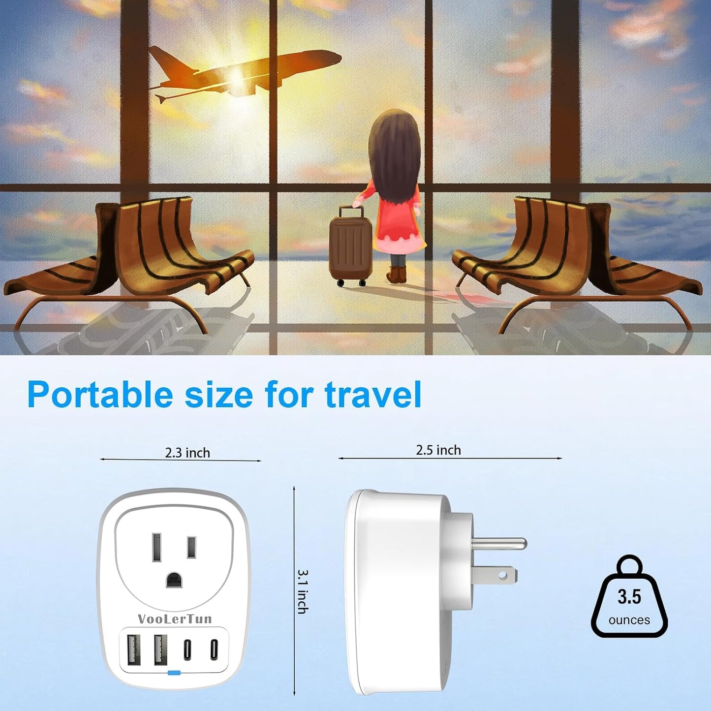 VooLerTun 2 Pack Outlet with USB Ports Cruise Approved Power Strip Wall Outlet Extender Splitter, USB Outlet Plug