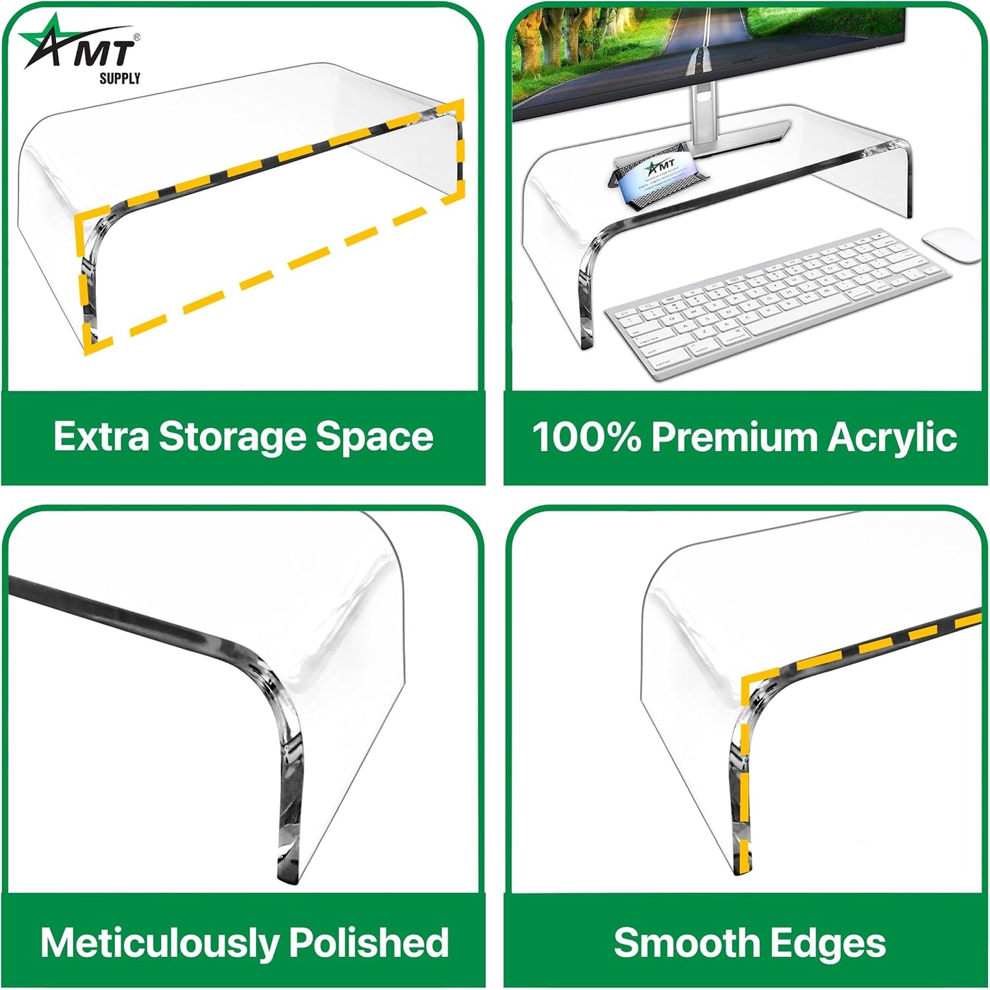 AMT Acrylic Laptop Monitor Stand & Computer Riser with Cat Keyboard Protector, Space-Saving Design, Extra Storage