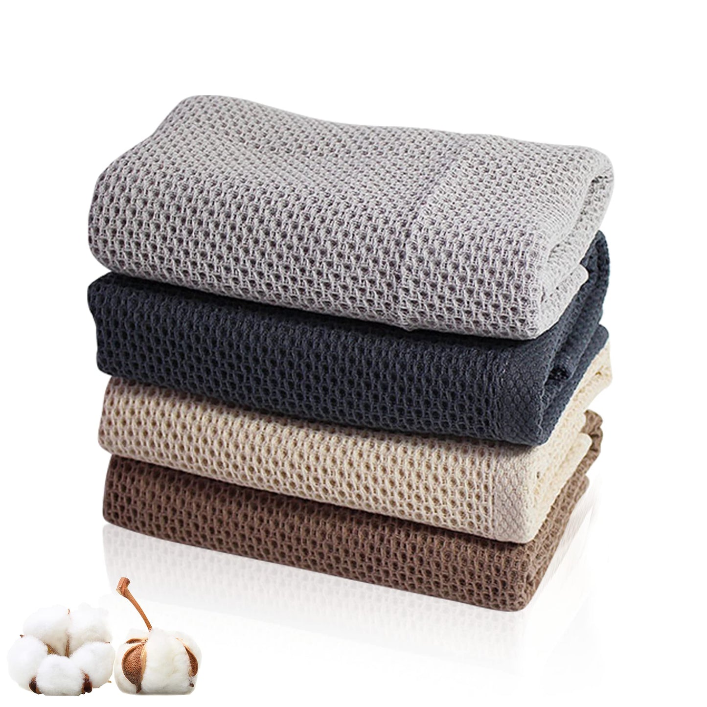 LXMOJITU 4Pack Cotton Gym Towels (13.7" x 27.5"), Yoga Sports Towel with Cool Waffle Pattern, Soft Breathable Absorbent for Neck, Face, Gym, Running, Workout, Kitchen