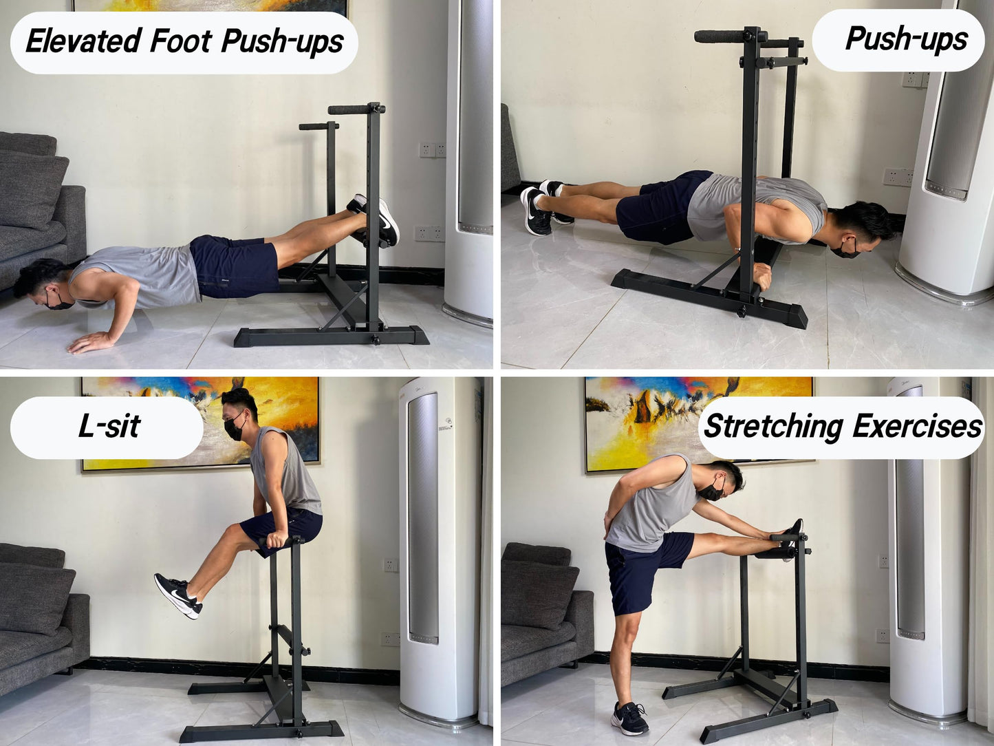 3-in-1 Dip Station, Bulgarian Split Squat & Calf Raise Stand with Heavy Duty Steel Frame | Home Gym Full Body Training Equipment