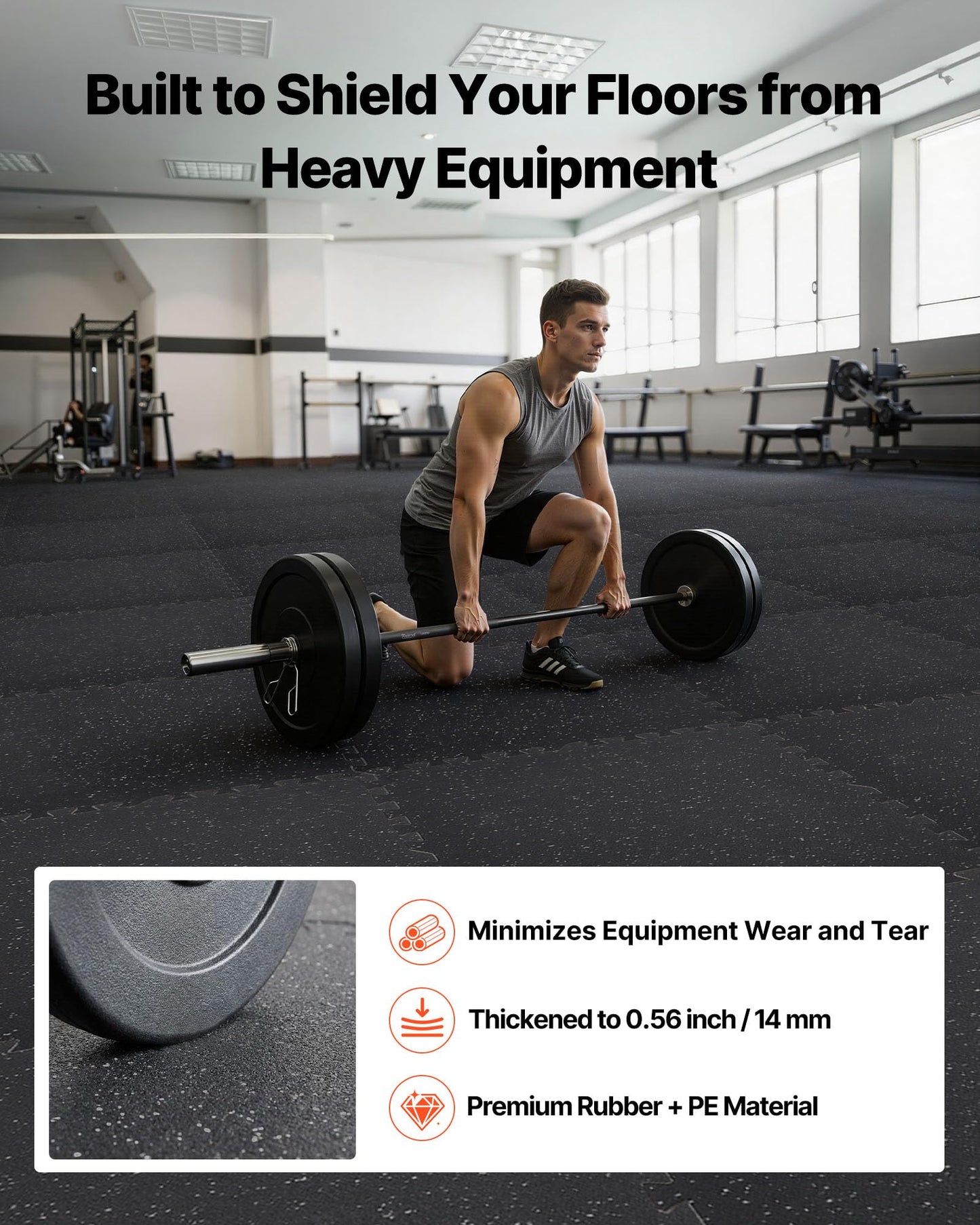 VEVOR 0.56Inch 96sq.ft 24 Tiles Gym Flooring for Home Gym, Rubber Top with High Density EVA Foam, 24 x 24In Gym Floor Exercise Equipment Mats, Interlocking Gym Mats, Puzzle Workout Mats, Black & Gray