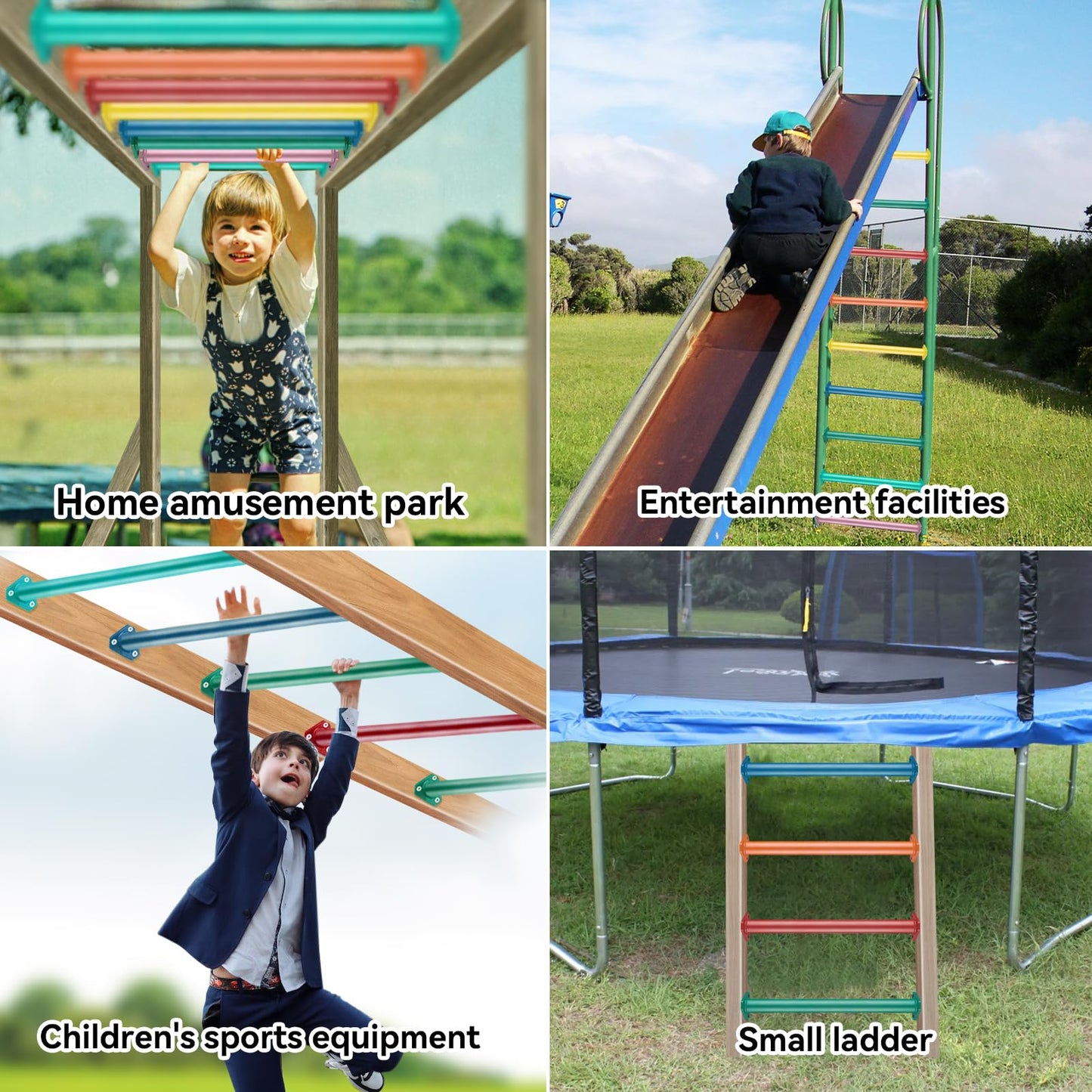 JPOIP 16 Inch 7 Colors Steel Monkey Bars Ladder Rungs Set for Backyards Playground and Children Indoor and Outdoor Climbing Kit (7 Pack)