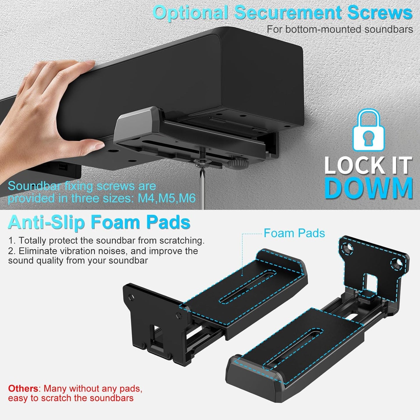 ZUOLACO 33 lbs, 3.6-6.4, Soundbar Wall Mount Bracket for Samsung, Bose, Vizio, LG, Sony, JBL, Sonos and More Sound Bar