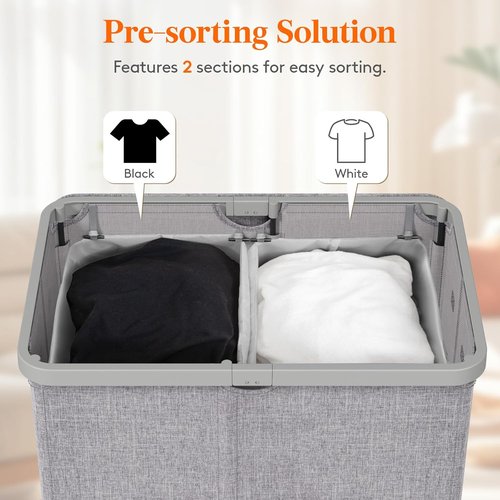 Lifewit 145L Large Laundry Basket - Foldable Hamper with Lid & Removable Bag | Light Gray