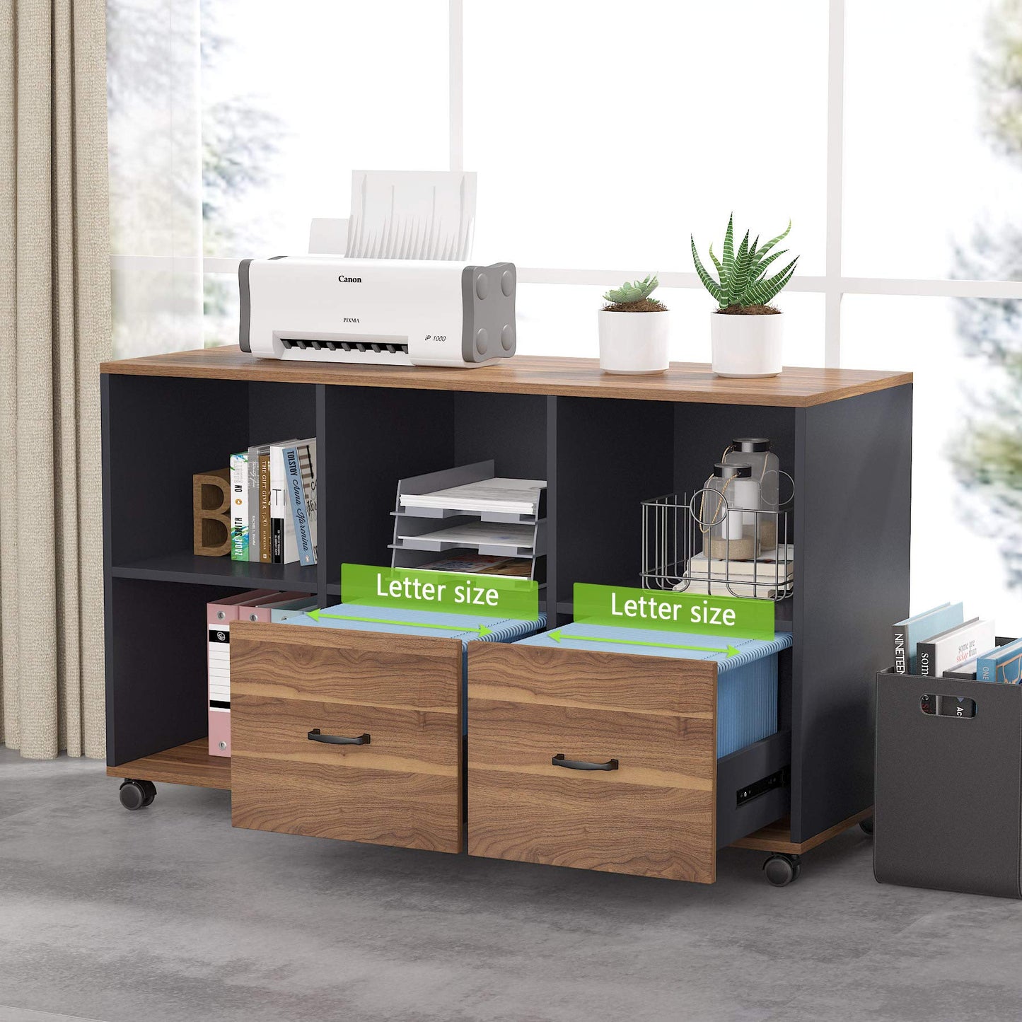 Tribesigns 55 inches Executive Desk and 43" lateral File Cabinet, L-Shaped Computer Desk Home Office Furniture with Drawers and Storage Shelves, Office Table with Cabinet