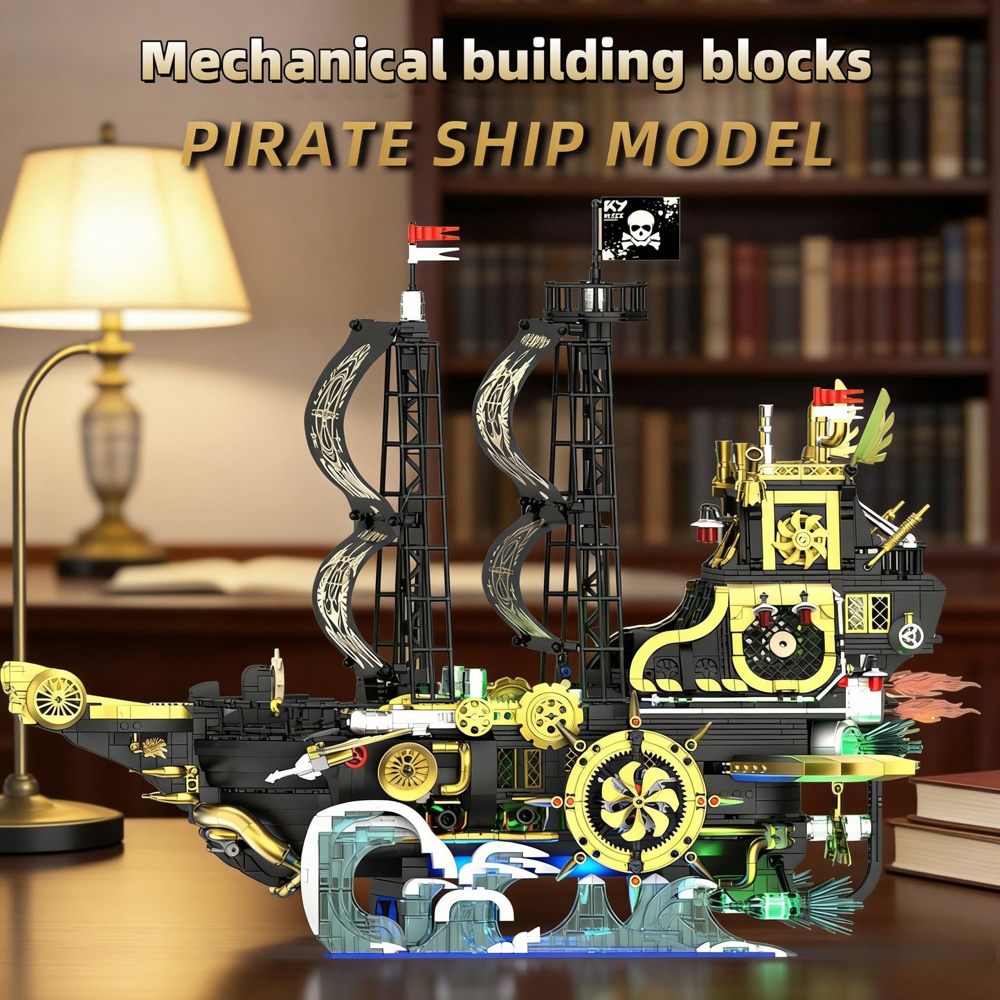 Mechanical Pirate Ship Building Sets for Adults with Motor & Light,Dynamic Large Freedom Pirate Ship Model Boat with Rotating Rudder,Room Office Decor,Idea Gifts for Collector‘s Pirate Fans(2720PCS)