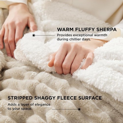 Bedsure Sherpa Throw Blanket - Super Soft Cozy Fleece for Winter | Plush Fluffy Gift, Beige 50x60 Inches