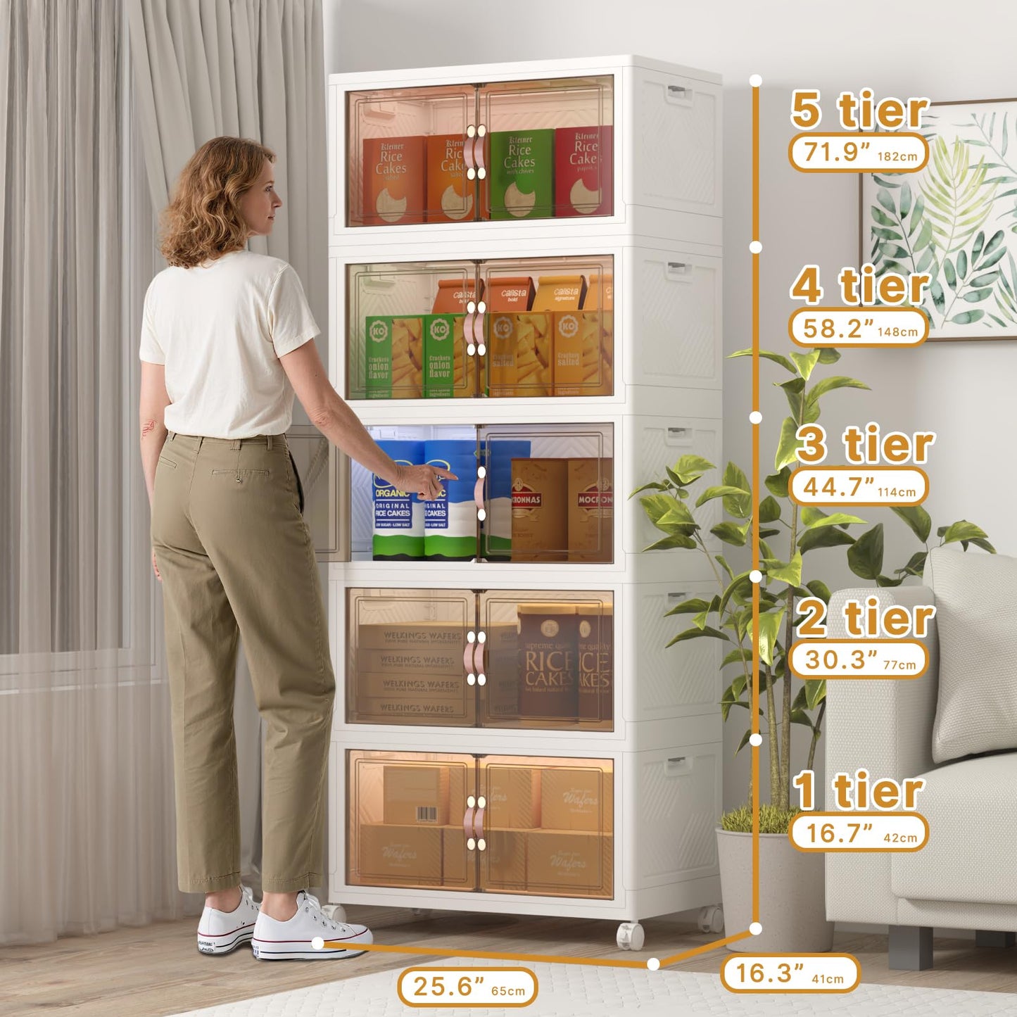 UAMFURI Stackable Storage Bins, 600QT Stackable Storage Bins with Lids and Doors,Storage Cabinet,Plastic Linen and Yarn,Closet Organizers,Collapsible Large Storage Bins,Drawers,Office（120QT*5,White）