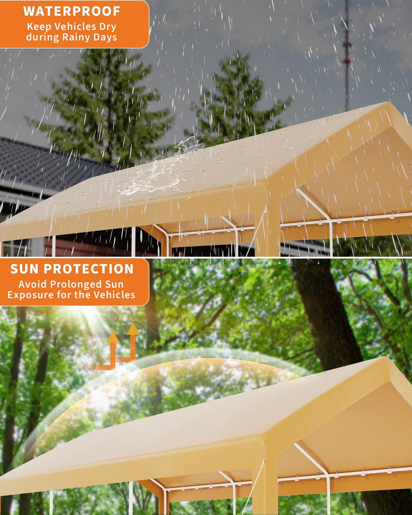 10x20 ft Heavy Duty Carport with Galvanized Steel Frame, Outdoor Car Canopy with 3-Layer UV-Resistant & Water-Resistant PE Cover, Portable Garage for SUV Truck Boat Outdoor Party, Khaki