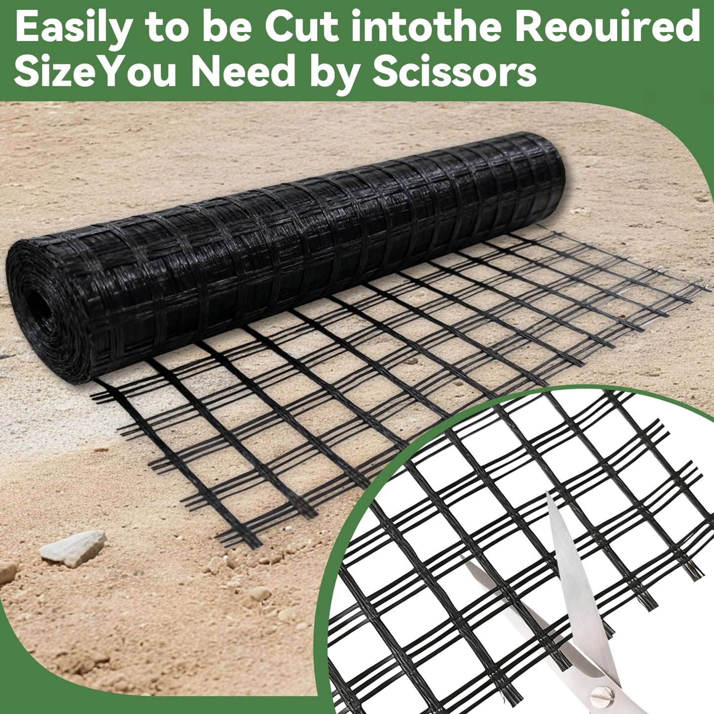 4ft x 50ft Fiberglass Geogrid for Retaining Walls, Bi-Directional 50kN Tensile Strength Geo Grid, 0.8" Mesh Soil Stabilization Fabric for Retaining Walls Up to 6 ft, Driveways & Ground Reinforcement