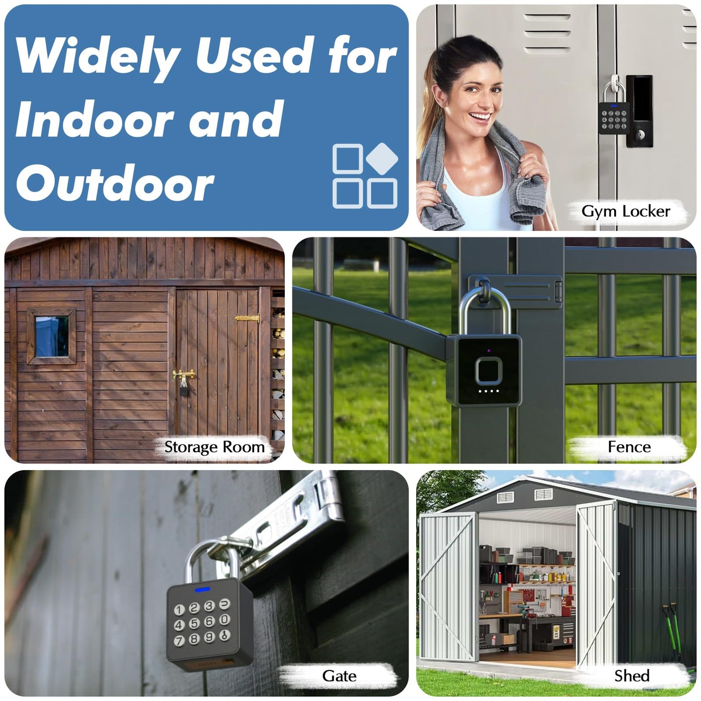 Keylesslife Fingerprint Padlock with Code,Combination Padlock Gym Locker Lock,Smart Padlock with Fingerprint Gym Lock Waterproof for Outdoor Gate Fence Shed Storage Gym Locker School