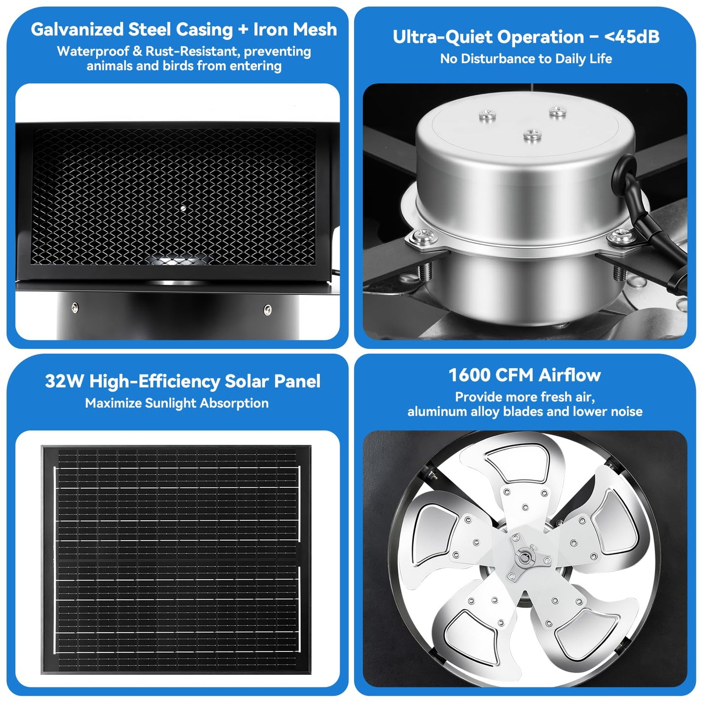 32W Solar Powered Attic Exhaust Fan with 10" Roof Vent - IP68 Waterproof DIY Ventilation System to Lower Heat, Prevent Moisture & Save AC Costs - Off-Grid Cooling for House, Garage,Shed & Greenhouse