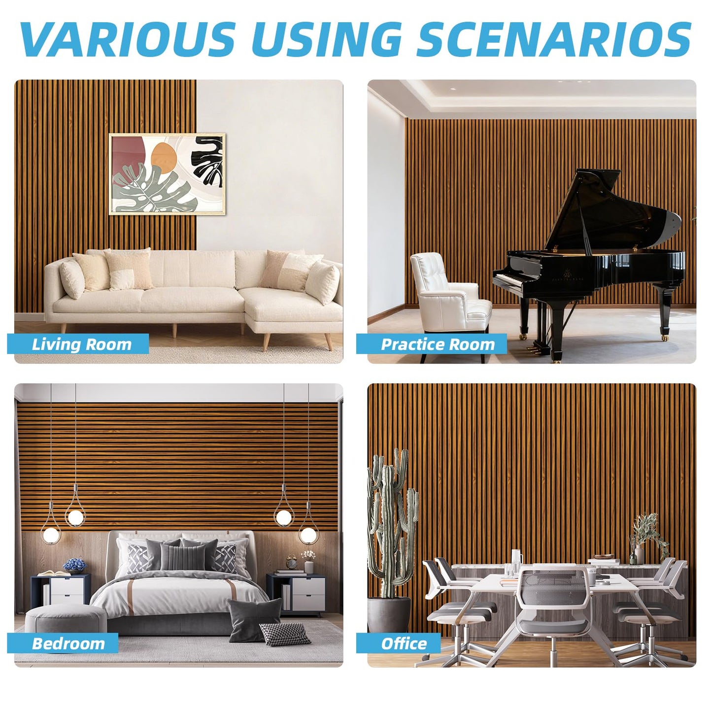 Art3d 4-Piece 94 x 12.6 Inch Acoustic Lightweight Slat Wall Panel - Waterproof Wood Textured Wainscoting Panel of 33 Sq.Ft for Bedroom, Home Theater Office Accent Wall, Teak
