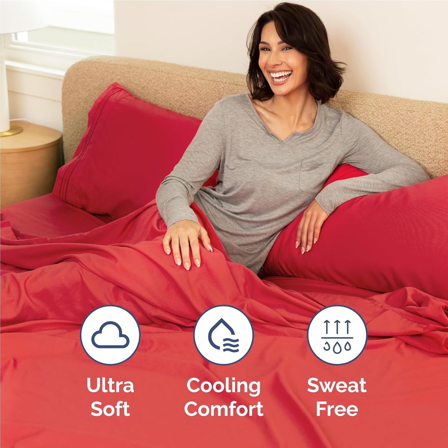Skiennix Full Size 4-Piece Sheet Set - Comfy Cooling Bed Sheets | Ultra-Soft, Deep Pockets, Red