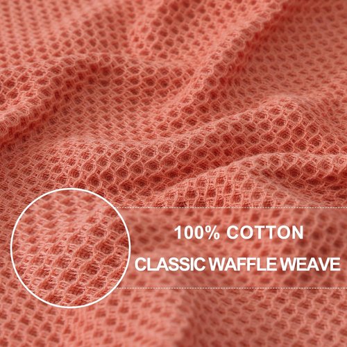 Homaxy 100% Cotton Waffle Weave Dish Towels - Ultra Soft & Absorbent, Quick Drying | 13 x 28 Inches, 8-Pack, Coral