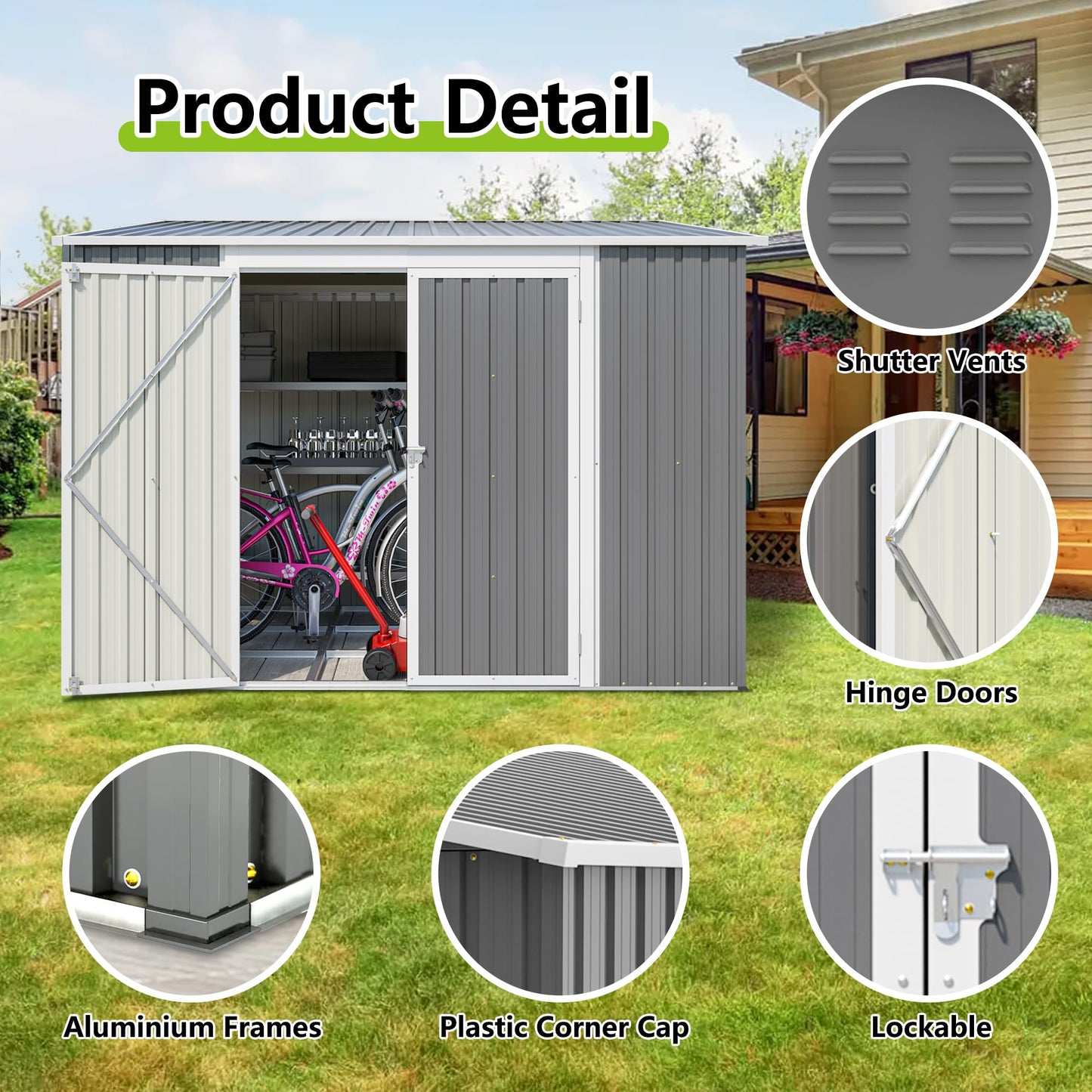 Thanaddo 6x8FT Lean to Shed Metal Outdoor Storage Sheds with Floor Frame,Large Tool&Lawn Mower Shed with Two Lockable Doors for Garden Backyard Patio Storage,Outside Waterproof Storage Shed