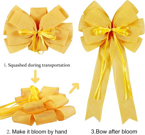 Hongsome Large Yellow Easter Wreath Bow Decor - Classic Glitter String & Burlap Ribbon | Versatile Seasonal Tree Topper Bows