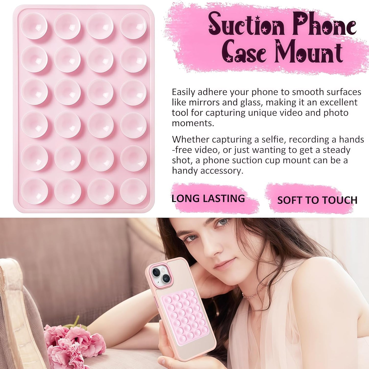 AZXYI Silicone Suction Phone Case Mount, Silicon Adhesive Suction Cup Phone Mount, Non Slip Sticky Phone Grip