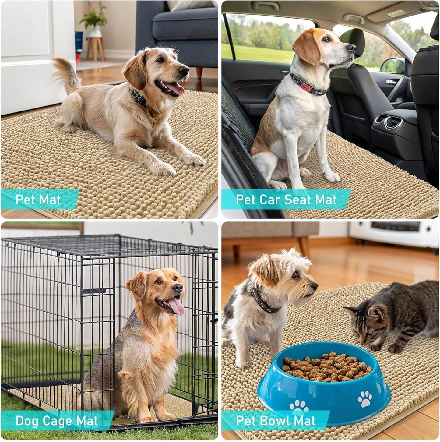 OLANLY Dog Door Mat - Absorbent Non-Slip Chenille Mat for Muddy Paws | 59x32 Inches, Beige