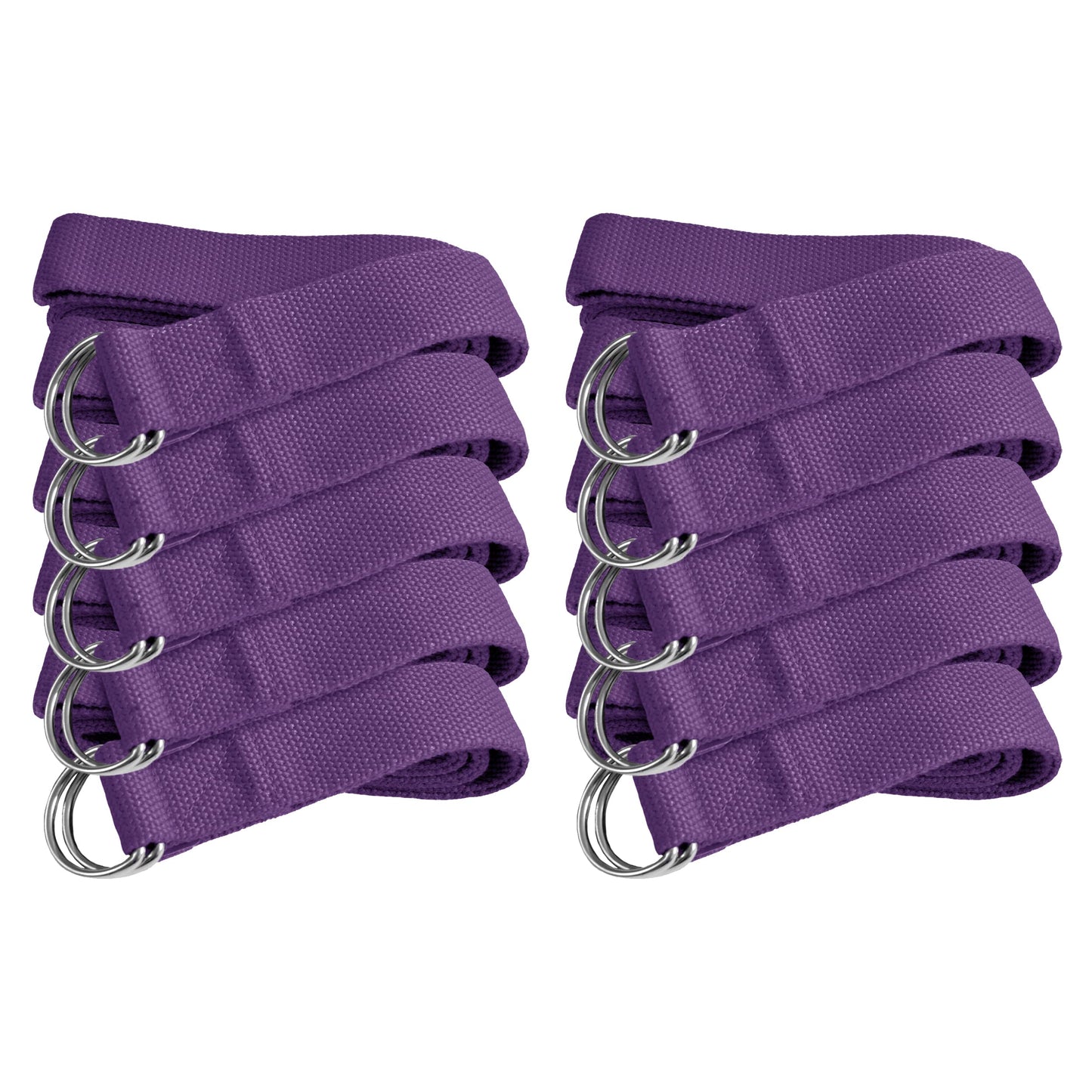 Sunshine Yoga 10-Pack Yoga Strap, 6-Foot Yoga Straps With Anti-Slip D-Ring Buckle, Adjustable Leg Stretching Strap for Muscle and Hamstring Stretch, Exercise Strap for Schools and Studios, Purple