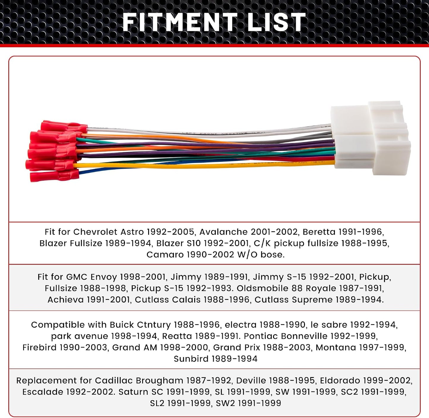 1988-2002 RED WOLF Car Radio Wiring Harness w/Antenna Adapter Compatible with GM Chevrolet GMC Buick Cadillac Install