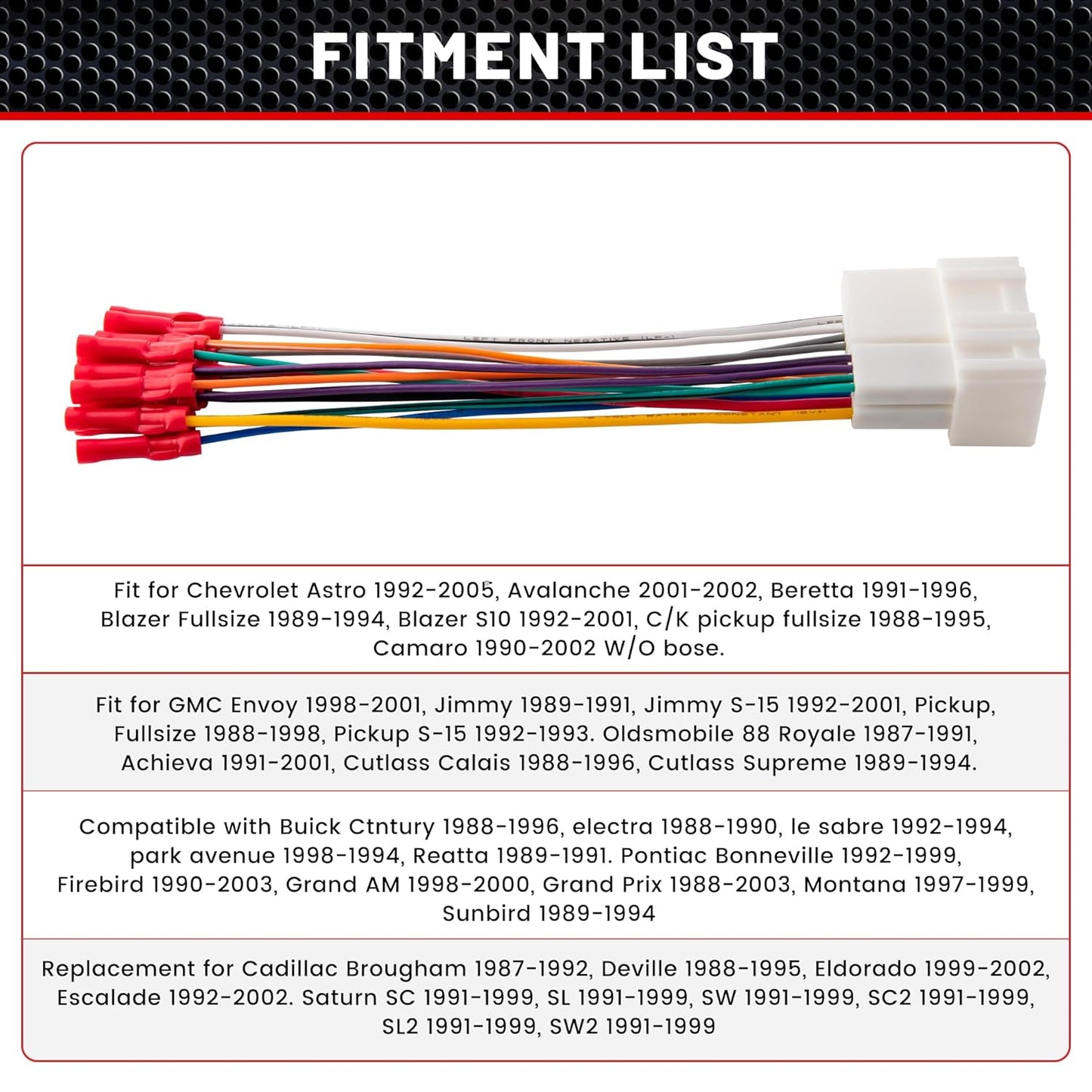 1999-2002 RED WOLF Car Radio Wiring Harness W/Wire Connector for GMC Chevy Chevrolet Sierra Suburban to Install