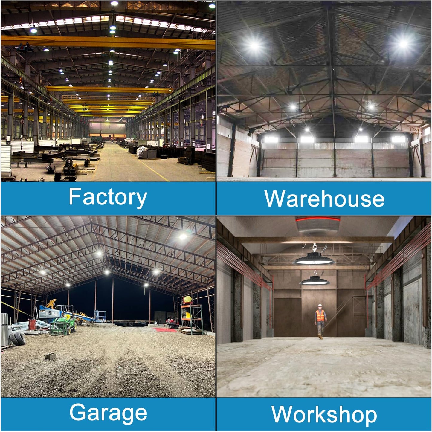 Lightdot LED High Bay Lights 300W (340x1W) 45000lm High Bay LED Shop Lights, AC100-277V Plug and Play Commercial UFO Lights for 30-50FT Height Warehouse,Workshop, Garage & Barn-4Pack