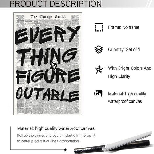 Everything Is Figureoutable Poster - Vintage Black & White Canvas Wall Art | Positive Affirmation Print 12x16in Unframed