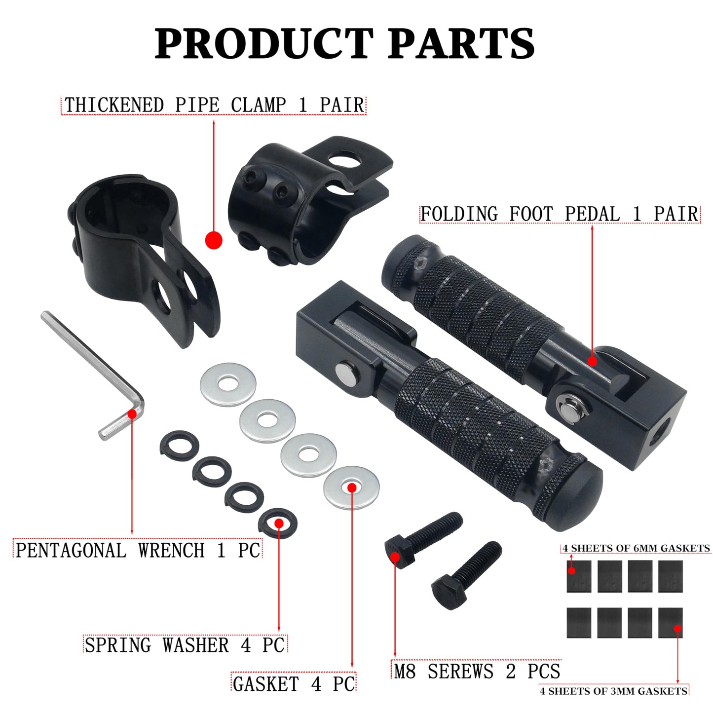 M8 Motorcycle CNC Aluminum 90 Degree Folding Rearsets Folded Motorbike Footrest Bicycle Footpegs Foot Pegs Pedal Universal (Black)