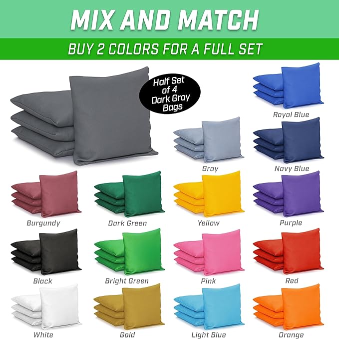 GoSports Classic Cornhole Bean Bags Set of 4-16 Colors Available - Regulation All Weather, Mix and Match