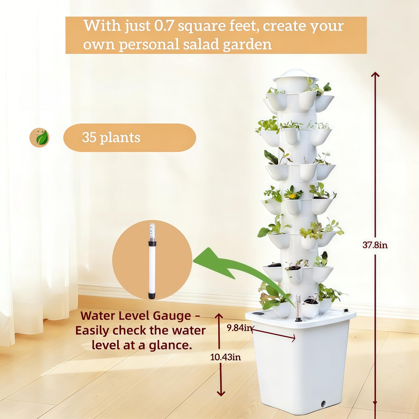 LnzyGarden Hydroponic Growing System Kit - Hydroponic Tower Indoor Smart Vertical Garden,Hydroponic Vegetable System,35 Pods, Automatic Timer, Gardening Gift