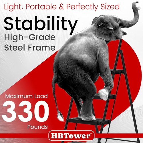 HBTower Step Ladder - Foldable 4-Step Stool with Wide Anti-Slip Pedal for Safe Home Use