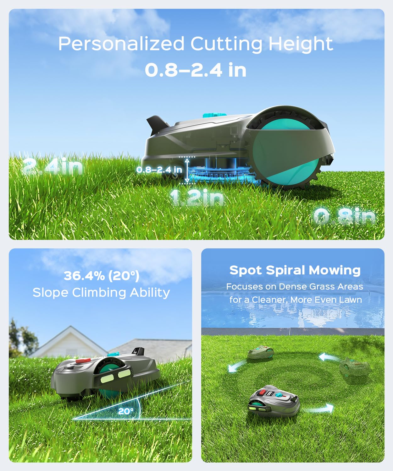 YARDCARE 2026 New M800Plus Robot Lawn Mower, GPS & 3D Vision, with 32.8 ft Magnetic Stripe, Obstacle Avoidance, Auto-Charging, APP Control, Bow-Shaped Mowing for Lawns up to 8611 sq.ft (Grey)