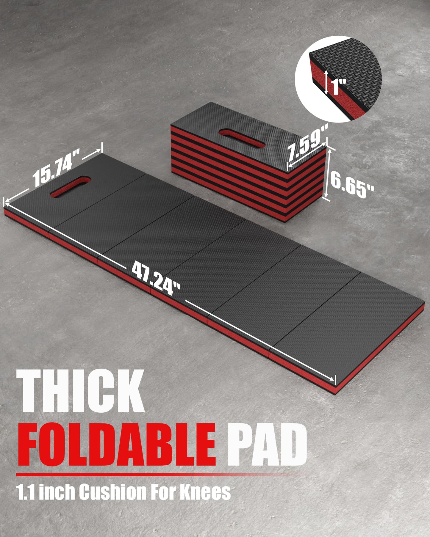 Sevenjungle Foldable EVA Utility Mat with Handle, Heavy Duty Mechanic Mat for Kneeling, Workouts, Garages, Gardening, Camping, Picnics, Outdoor Adventures and Home Gyms, Red
