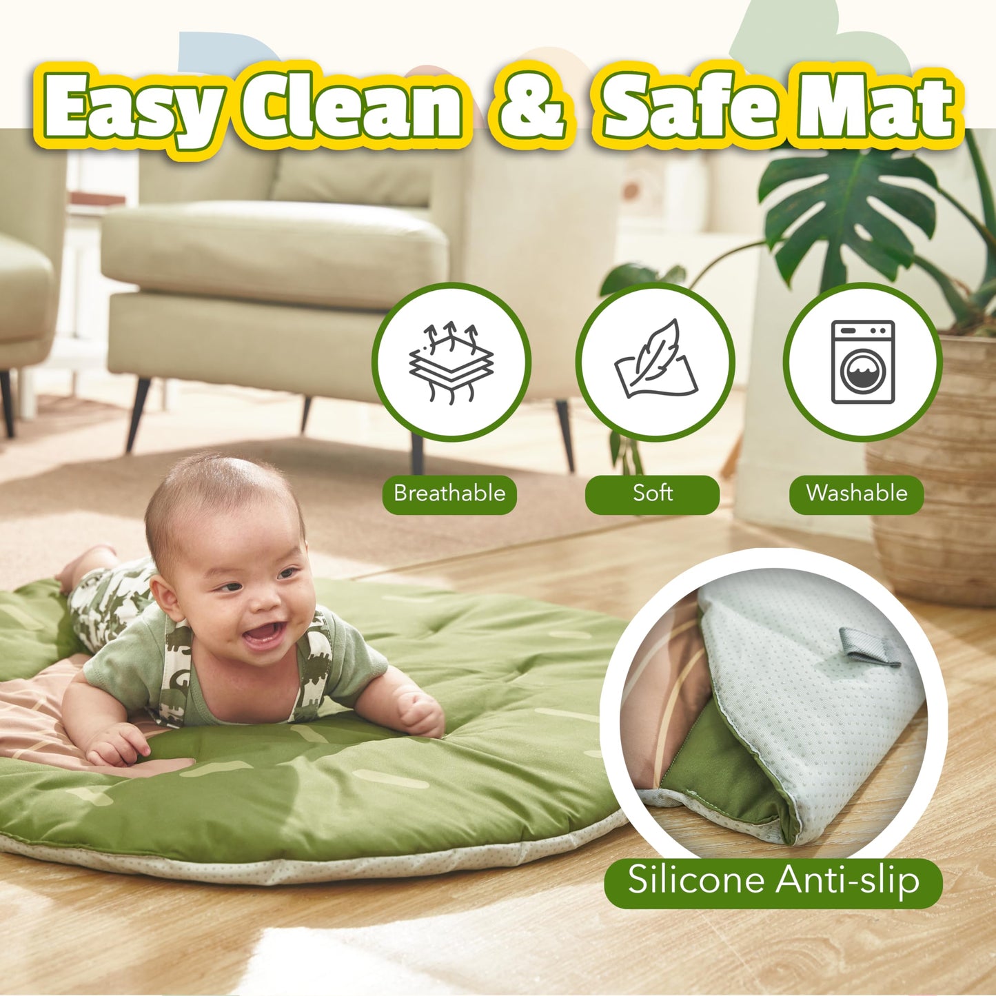 Baby Activity Gym & Play Mat – 8-in-1 Tummy Time Mat with Self-Discovery Mirror & Detachable Sensory Toys – Thick Non-Slip Washable Baby Play Gym for Infants Newborn 0 3 6 12 Months