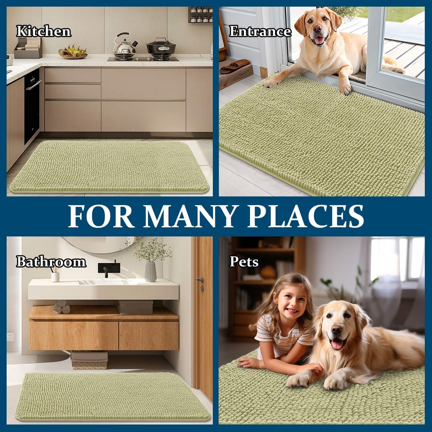 OLANLY Dog Door Mat - Absorbent Non-Slip Washable Doormat for Muddy Paws | 44x24, Quick Dry Chenille, Vanilla